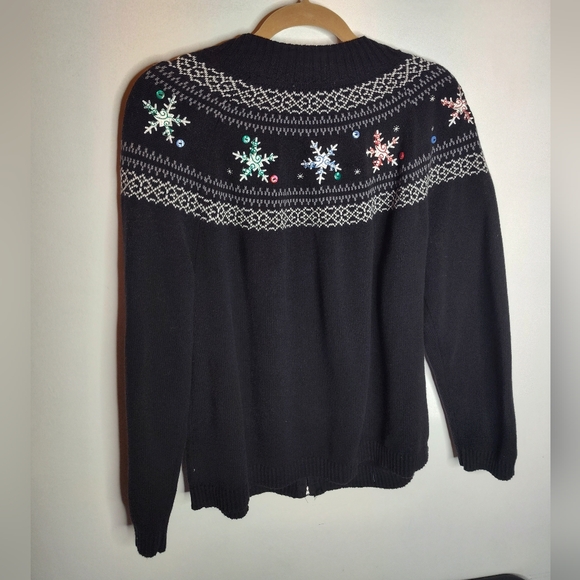 Christopher and Banks Vintage Snowflake Christmas Full Zip Sweater size 1X - Picture 5 of 7